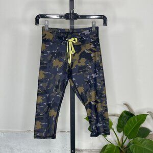 The Upside Capri Leggings Pants XXS Blue Yellow Camo Drawstring Elastic Waist
